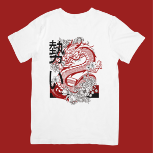 white dragon printed t shirt